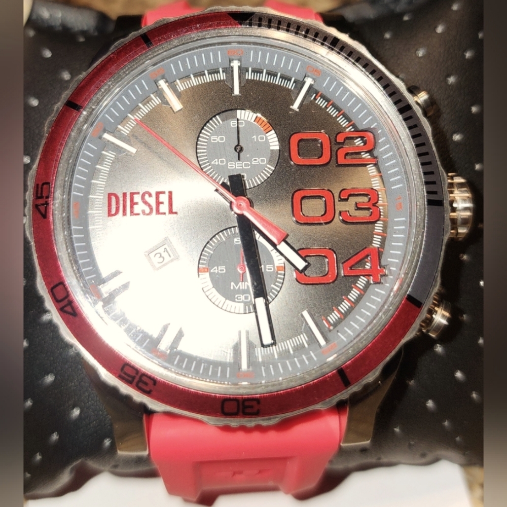 Diesel Double Down 2.0 Red Silicone Watch